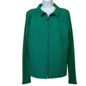 For Cynthia Green Quilted Zip Up Sweater Jacket Top Large Spring Modest Casual